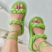 Strappy Sandals Candy Color Weave Flats Shoes Women Summer Dress Shoes - Deck Em Up