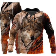 3D Wolf Print Tracksuit Men Sportswear Hooded Sweatsuit Two Piece Outdoors Running Fitness Mens Clothing Jogging Set - Deck Em Up