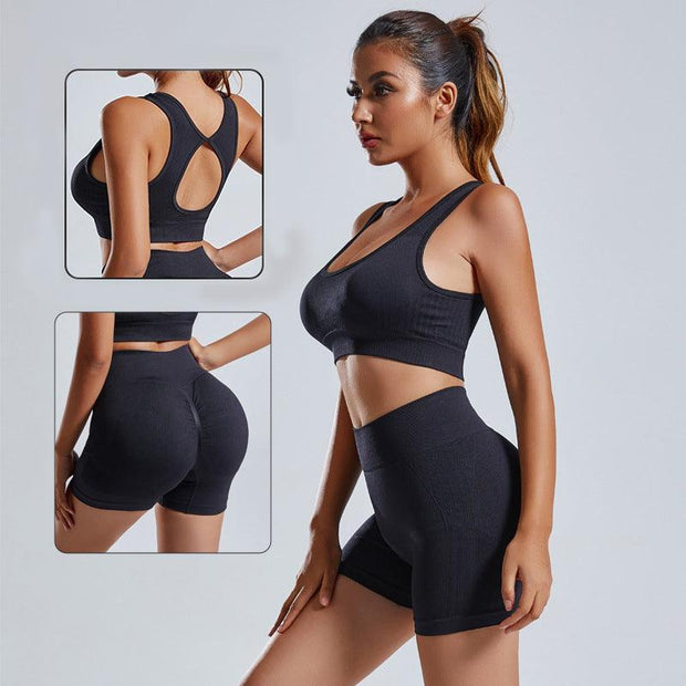 2 Piece Yoga Set Women's Vest And Shorts Tracksuit Seamless Workout Sportswear Gym Clothing High Waist Leggings Fitness Sports Suits - Deck Em Up