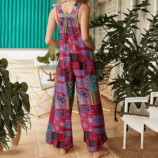 New Women's Ethnic Style Suspender Button Printing Jumpsuit - Deck Em Up