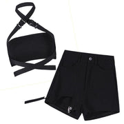 Irregular High Waist Black Shorts For Women - Deck Em Up