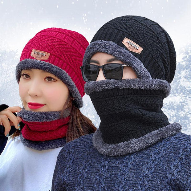 Winter Beanie Hat Scarf Set Warm Knit Hat Thick Fleece Lined Winter Hat Neck Warmer For Men Women - Deck Em Up