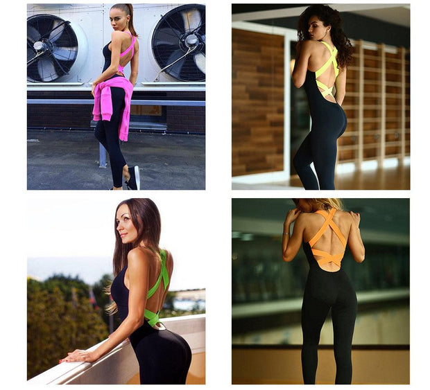 Workout Tracksuit For Women One Piece Sport Clothing Backless Sport Suit Running Tight Dance Sportswear Gym Yoga Women Set - Deck Em Up