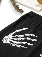 Fashion Printed Slim Shorts For Women Skeleton Hands - Deck Em Up