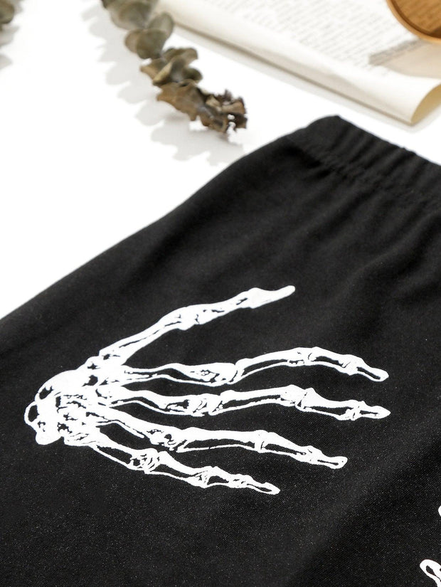 Fashion Printed Slim Shorts For Women Skeleton Hands - Deck Em Up