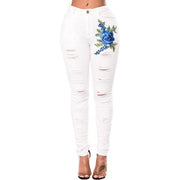 Designer Flower Swirl Ripped Jeans For Women Women Jeans Pencil Pants Denim Jeans - Deck Em Up