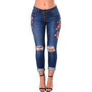 Designer Flower Swirl Ripped Jeans For Women Women Jeans Pencil Pants Denim Jeans - Deck Em Up