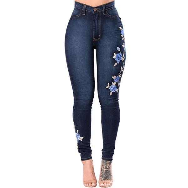 Designer Flower Swirl Ripped Jeans For Women Women Jeans Pencil Pants Denim Jeans - Deck Em Up