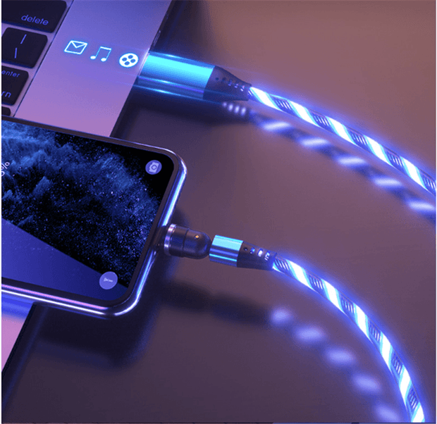 540 Rotate Luminous Magnetic Cable 3A Fast Charging Mobile Phone Charge Cable For LED Micro USB Type C For I Phone Cable - Deck Em Up