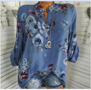 5XL Plus Size Summer Tops Women Blouses Long Sleeve Print Stand Collar Button Blouse Pullover Womens Clothing Shirt Blusa - Deck Em Up