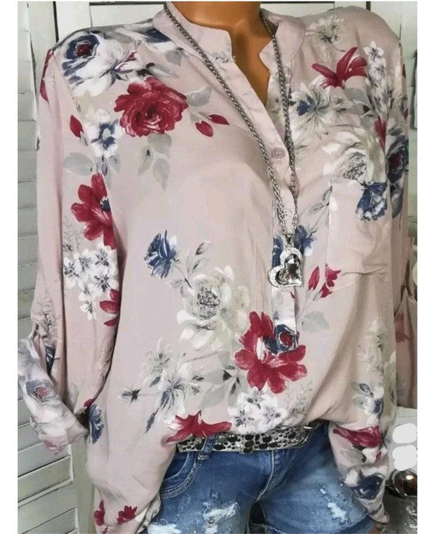 5XL Plus Size Summer Tops Women Blouses Long Sleeve Print Stand Collar Button Blouse Pullover Womens Clothing Shirt Blusa - Deck Em Up
