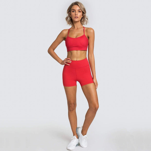 Summer New Womens Clothing Solid Color Fitness Sports Short Set - Deck Em Up