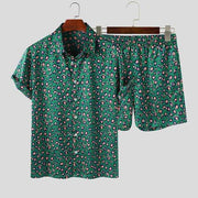 Summer Wear Men Sets Leopard Printed Lapel Short Sleeve - Deck Em Up