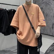 Japanese Casual Men's 5-sleeve T-shirt Men''s Loose Fashion Brand Round Neck Street Waffle Half Sleeve T-shirt Men''s Wear - Deck Em Up