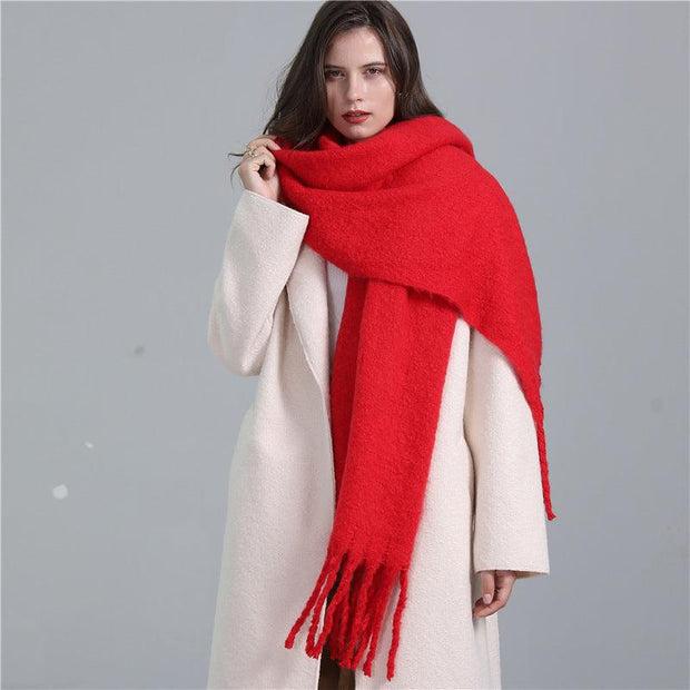 European And American Plus Long Scarf Winter Cashmere Warm All-matching Solid Color Scarf Men And Women Fashion Tassel Scarf New - Deck Em Up