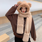 Women's Winter Hats Thickened Plush One-piece Scarf Three Piece Set - Deck Em Up