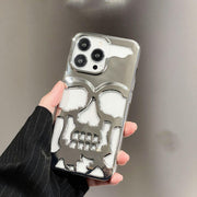 Luxury Plating 3D Skull Phone Case For I-Phone 14 Pro Max 13 12 11 Plus Breathable Glossy Hollow Out Gold Metallic Paint - Deck Em Up