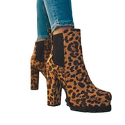 Round-Toe Ankle Boots Solid Leopard Print Thick Square High Heel Shoes Ladies Casual Fashion Autumn Winter Suede Dress Party Boots - Deck Em Up