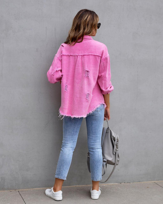 Fashion Ripped Shirt Jacket Female Autumn And Spring Casual Tops Womens Clothing - Deck Em Up