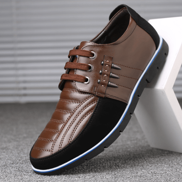 Men's Leather Shoes Korean Casual Leather Shoes First Layer Cowhide Three-color Lace Round Head Hollow Dress Youth Shoes - Deck Em Up