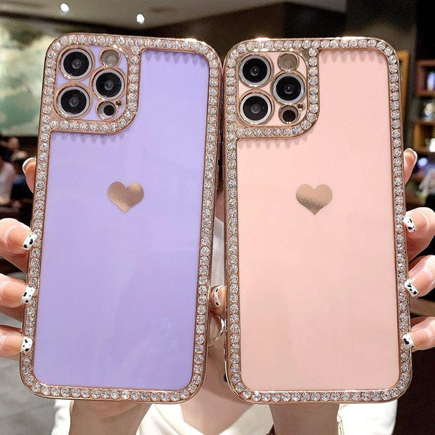 Apple Phone Case Accessories Love Crystal Diamond Edge Electroplating Protective Cover - Deck Em Up