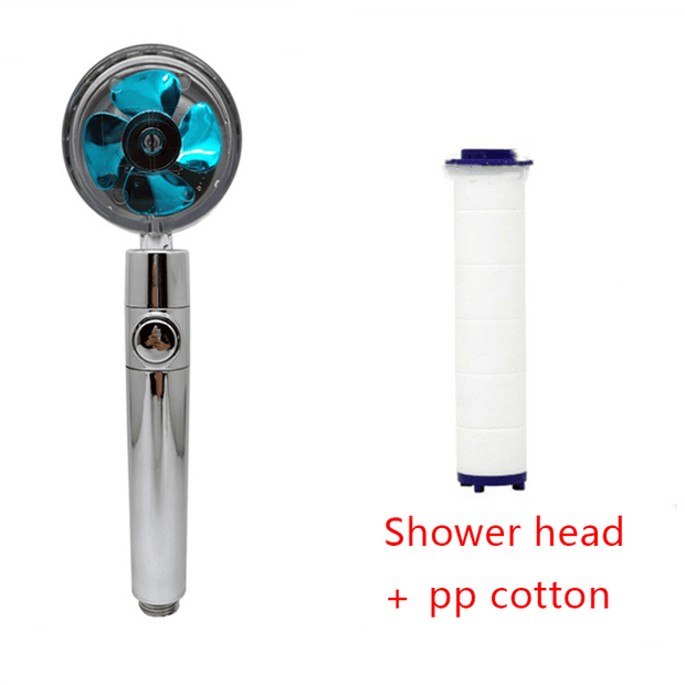 Shower Head Water Saving Flow 360 Degrees Rotating With Small Fan ABS Rain High Pressure Spray Nozzle Bathroom Accessories - Deck Em Up