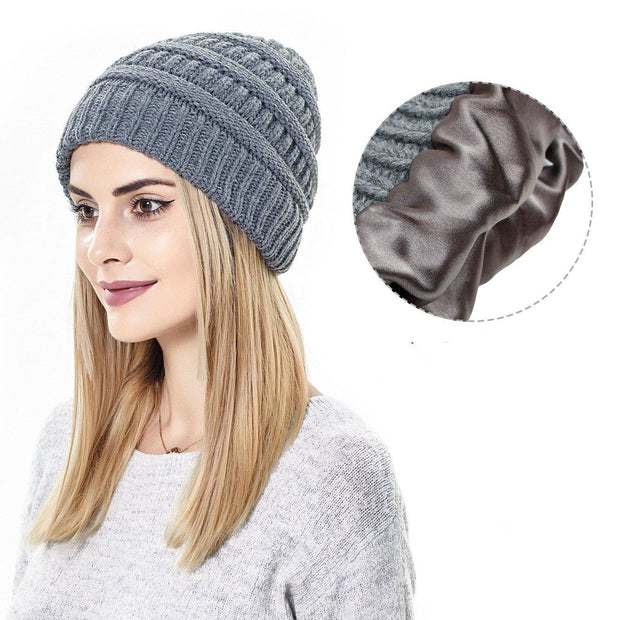 Hats Men's & Women's Protective Hairstyles, Warm Woolen Knit Satin Hats Caps - Deck Em Up