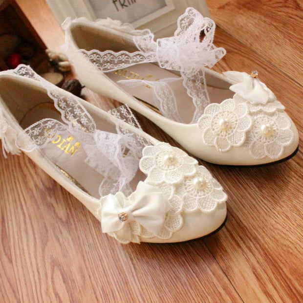 White Bow Ribbon Bridesmaid Wedding Dress Shoes - Deck Em Up