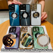 Electroplated Phone Case Luxury Plating CD Pattern Magsafe Bracket Case For 12 13 14 Pro Max Invisible Camera Stand Holder Lens Holder Magnetic Suction - Deck Em Up