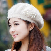 Women's Winter Korean Hats Designer Trendy Pearl Rabbit Fur - Deck Em Up