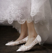 Wedding Shoes Flat White Wedding Dress Crystal Low Heel Shoes - Deck Em Up