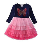 New 3-8 Girls Dress Butterfly Kids Long Sleeve Dresses Baby - Deck Em Up