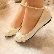 White Pearl Flower Anklet Wedding Dress Shoes Women - Deck Em Up