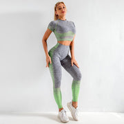 Seamless Yoga Clothing Set Knit Short Sleeves - Deck Em Up