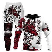 3D Wolf Print Tracksuit Men Sportswear Hooded Sweatsuit Two Piece Outdoors Running Fitness Mens Clothing Jogging Set - Deck Em Up