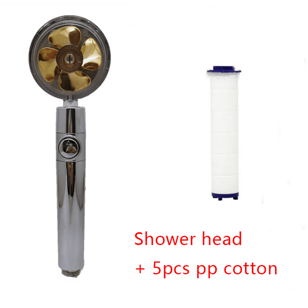 Shower Head Water Saving Flow 360 Degrees Rotating With Small Fan ABS Rain High Pressure Spray Nozzle Bathroom Accessories - Deck Em Up