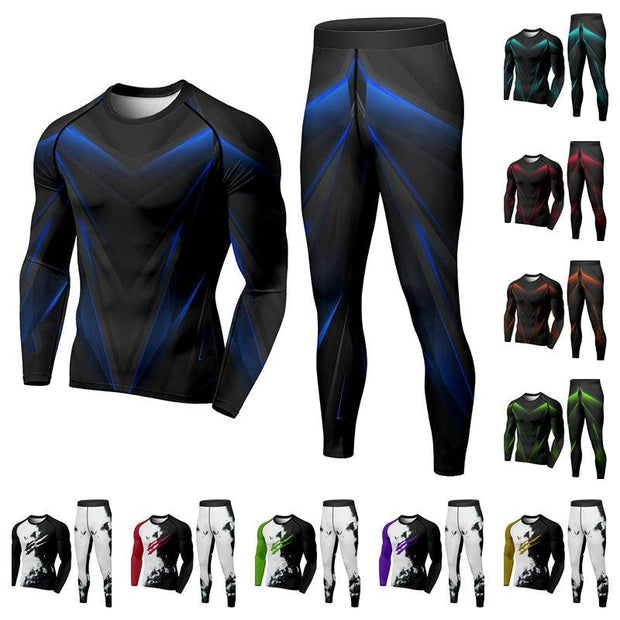 Men's 2 Piece Tracksuit Suit Compression Clothes Running Winter Long Sleeve Trousers - Deck Em Up