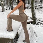 Women's Solid Color Slim Fit Backless Sleeveless Shoulder Strap Jumpsuit - Deck Em Up