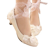 White Bow Ribbon Bridesmaid Wedding Dress Shoes - Deck Em Up