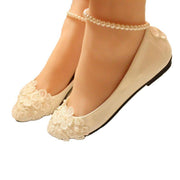 White Pearl Flower Anklet Wedding Dress Shoes Women - Deck Em Up