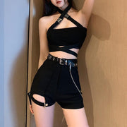 Irregular High Waist Black Shorts For Women - Deck Em Up