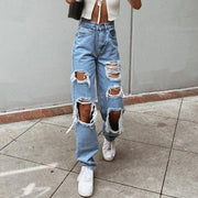 Women Jeans Ripped Slimming Washed Women's Jeans Trousers Cut Shredded Frills - Deck Em Up