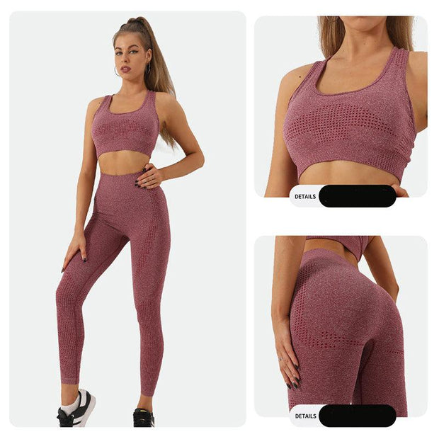 2 Piece Seamless Yoga Set Women Tracksuit High Waist Leggings Workout Sportswear Gym Clothing Fitness Crop Top Sports Suits Gym Set - Deck Em Up