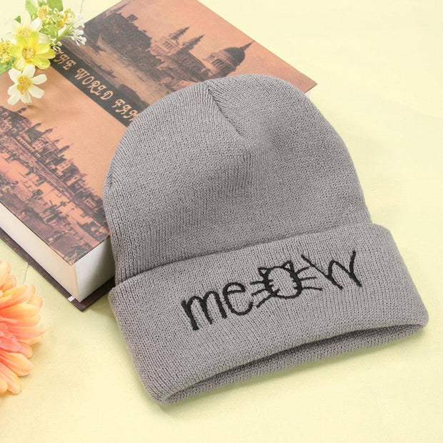 Autumn MEOW Men Women Casual Hip Hop Hats Knitted Wool Skullies Beanies Hat Warm Winter Hat For Women Beanie Winter Caps - Deck Em Up