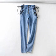 High Waist Jeans Sexy Side Laced Bow Women - Deck Em Up