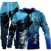 3D Wolf Print Tracksuit Men Sportswear Hooded Sweatsuit Two Piece Outdoors Running Fitness Mens Clothing Jogging Set - Deck Em Up