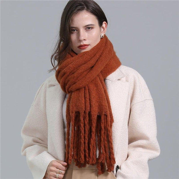 European And American Plus Long Scarf Winter Cashmere Warm All-matching Solid Color Scarf Men And Women Fashion Tassel Scarf New - Deck Em Up