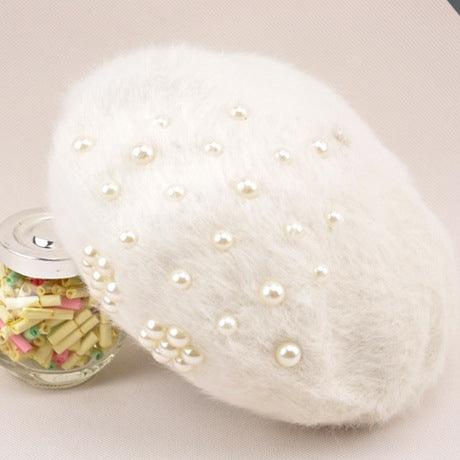 Women's Winter Korean Hats Designer Trendy Pearl Rabbit Fur - Deck Em Up