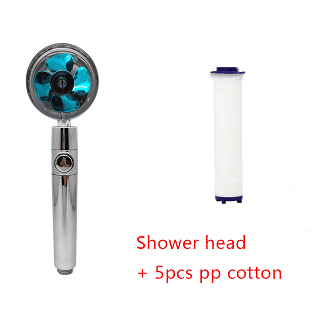 Shower Head Water Saving Flow 360 Degrees Rotating With Small Fan ABS Rain High Pressure Spray Nozzle Bathroom Accessories - Deck Em Up