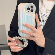 Laser Wave Silicone Phone Case Gradient Laser Stripes Bracelet Case For IPhone 14 13 12 11 Pro Max Plus Bead Chain - Deck Em Up